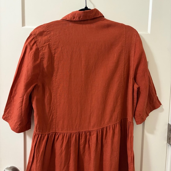 Poetry Collared Button-Down Linen Dress, Burnt Orange, Women's Size 8 - Picture 5 of 12